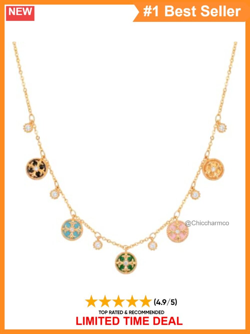 18K Gold Plated CZ Cross Pendant Necklace Hypoallergenic Adjustable Chain